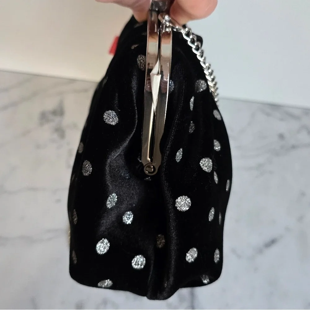 Sam & Libby New Brandi Velvet Black Polka Dot Bow Hobo Chain Crossbody Clutch